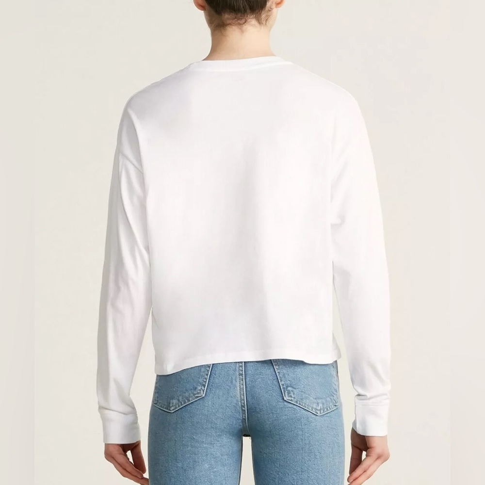 Levi’s Rainbow Logo Long Sleeve Tee White Drop Shoulder Crop Top Large NWT - Picture 7 of 14